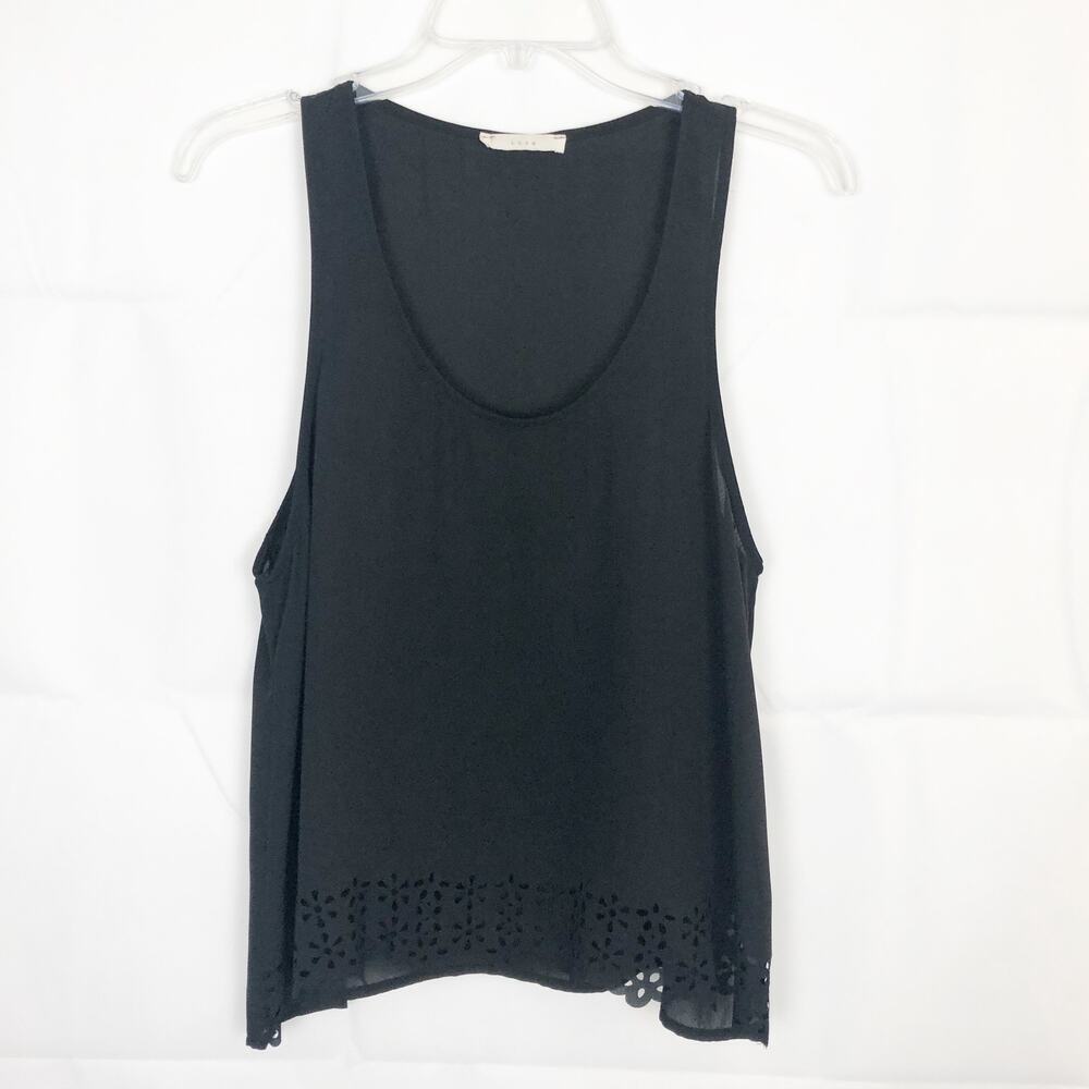Lush Scoop Neck Sleeveless Eyelet Black Top Size Small